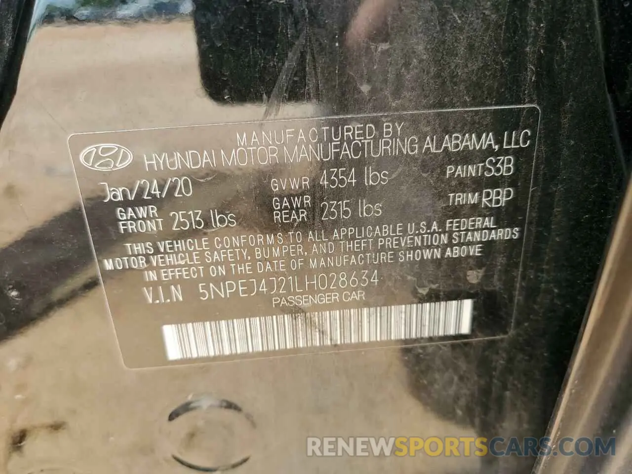 12 fotografías del automóvil dañado 5NPEJ4J21LH028634 HYUNDAI SONATA 2020