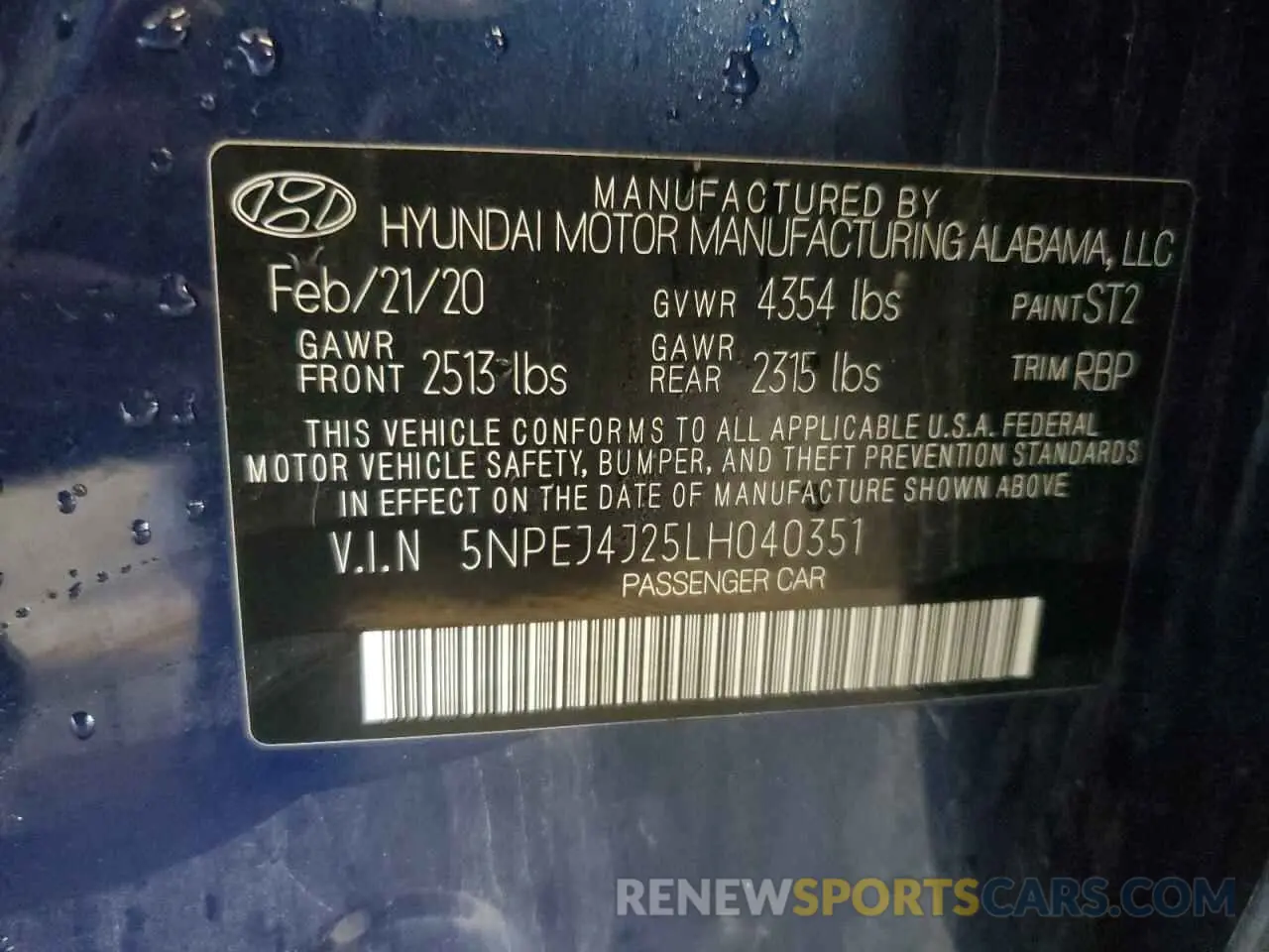 13 fotografías del automóvil dañado 5NPEJ4J25LH040351 HYUNDAI SONATA 2020