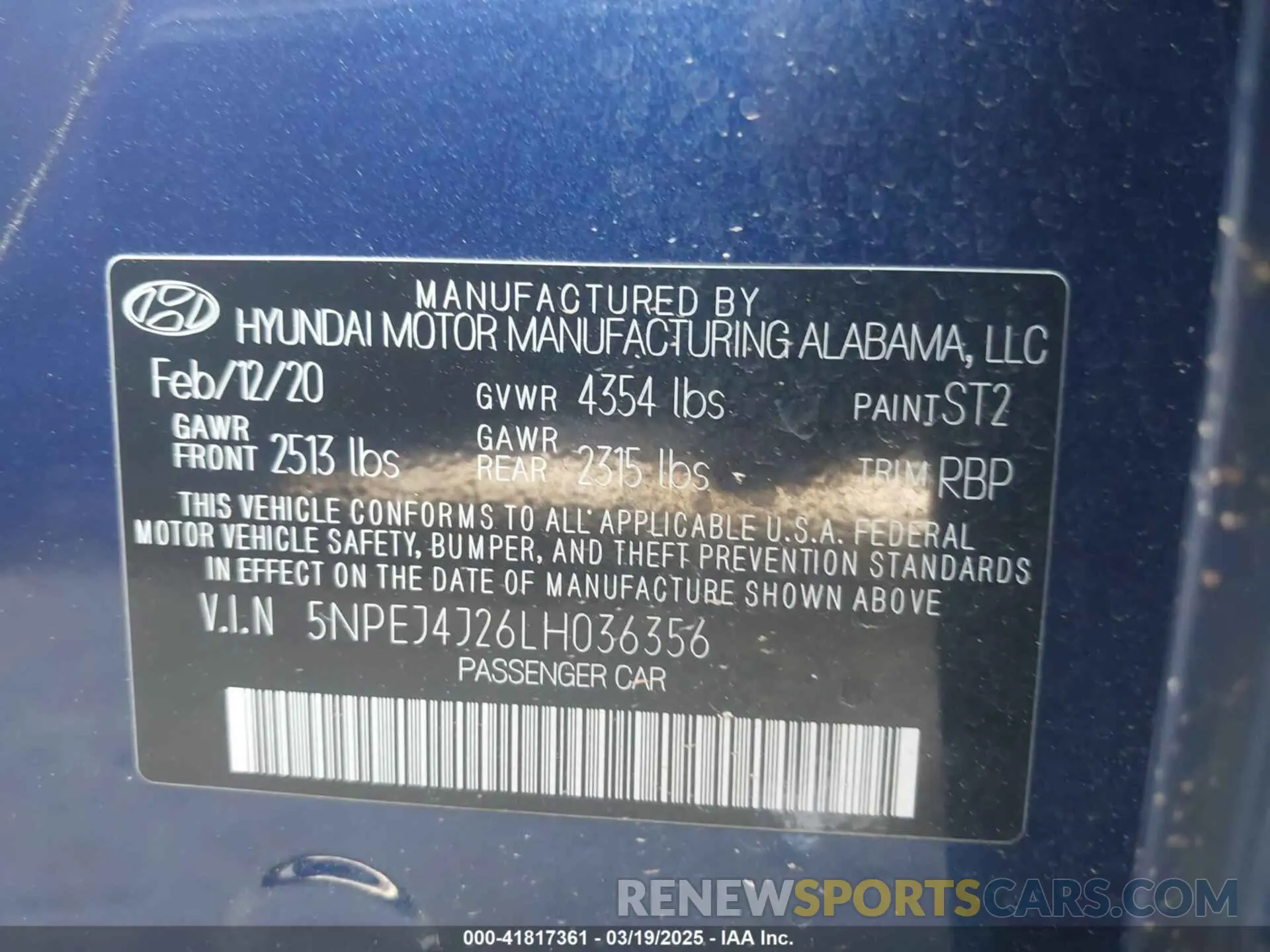 9 fotografías del automóvil dañado 5NPEJ4J26LH036356 HYUNDAI SONATA 2020