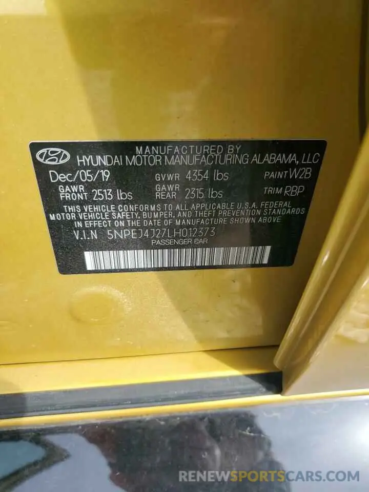 14 fotografías del automóvil dañado 5NPEJ4J27LH012373 HYUNDAI SONATA 2020