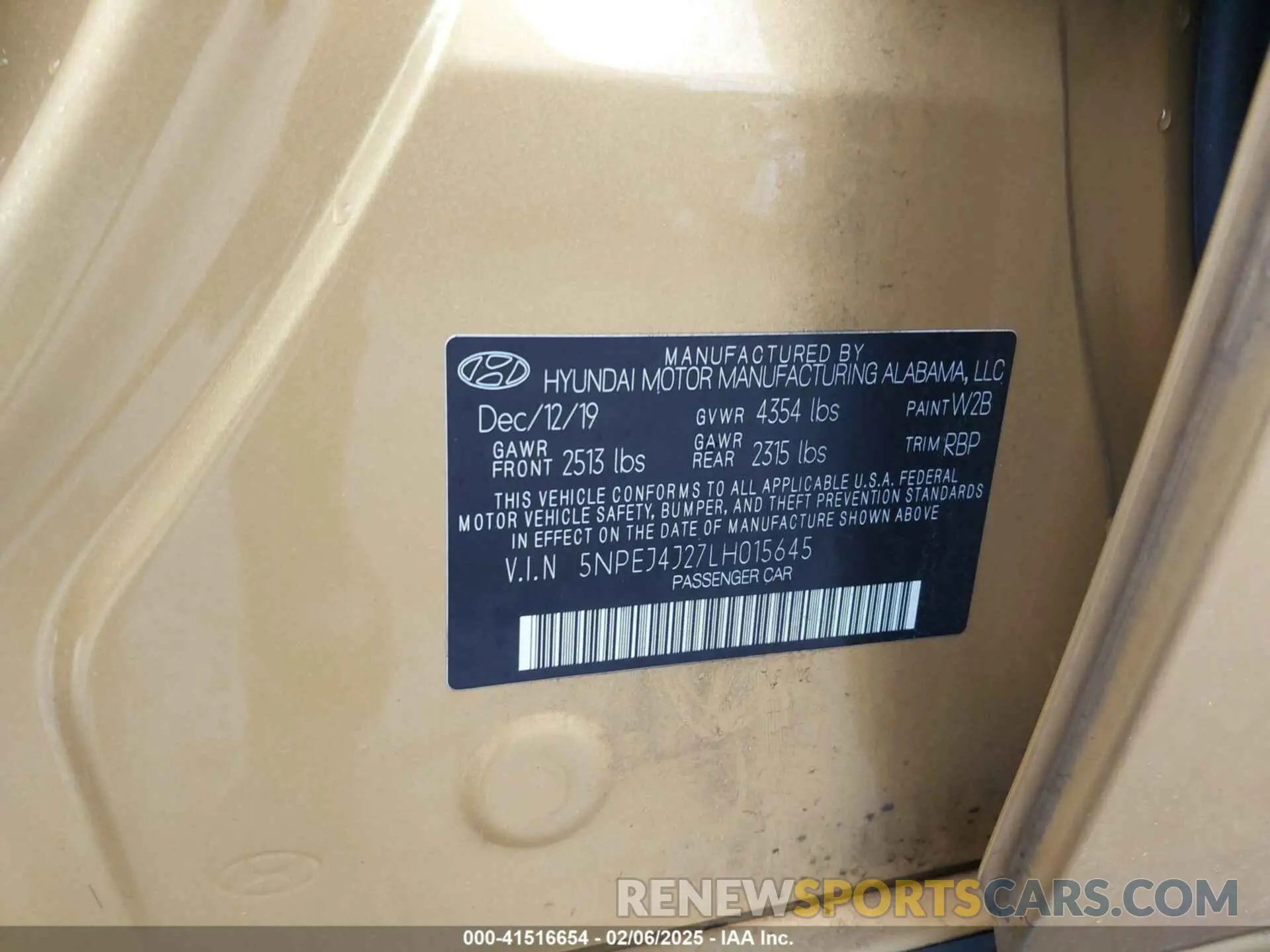 9 fotografías del automóvil dañado 5NPEJ4J27LH015645 HYUNDAI SONATA 2020