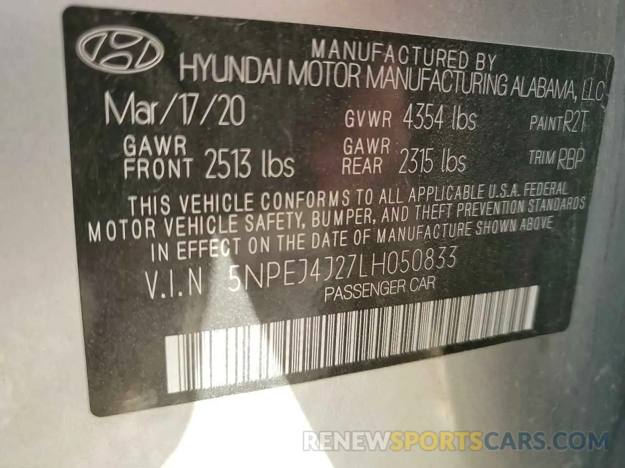 12 fotografías del automóvil dañado 5NPEJ4J27LH050833 HYUNDAI SONATA 2020