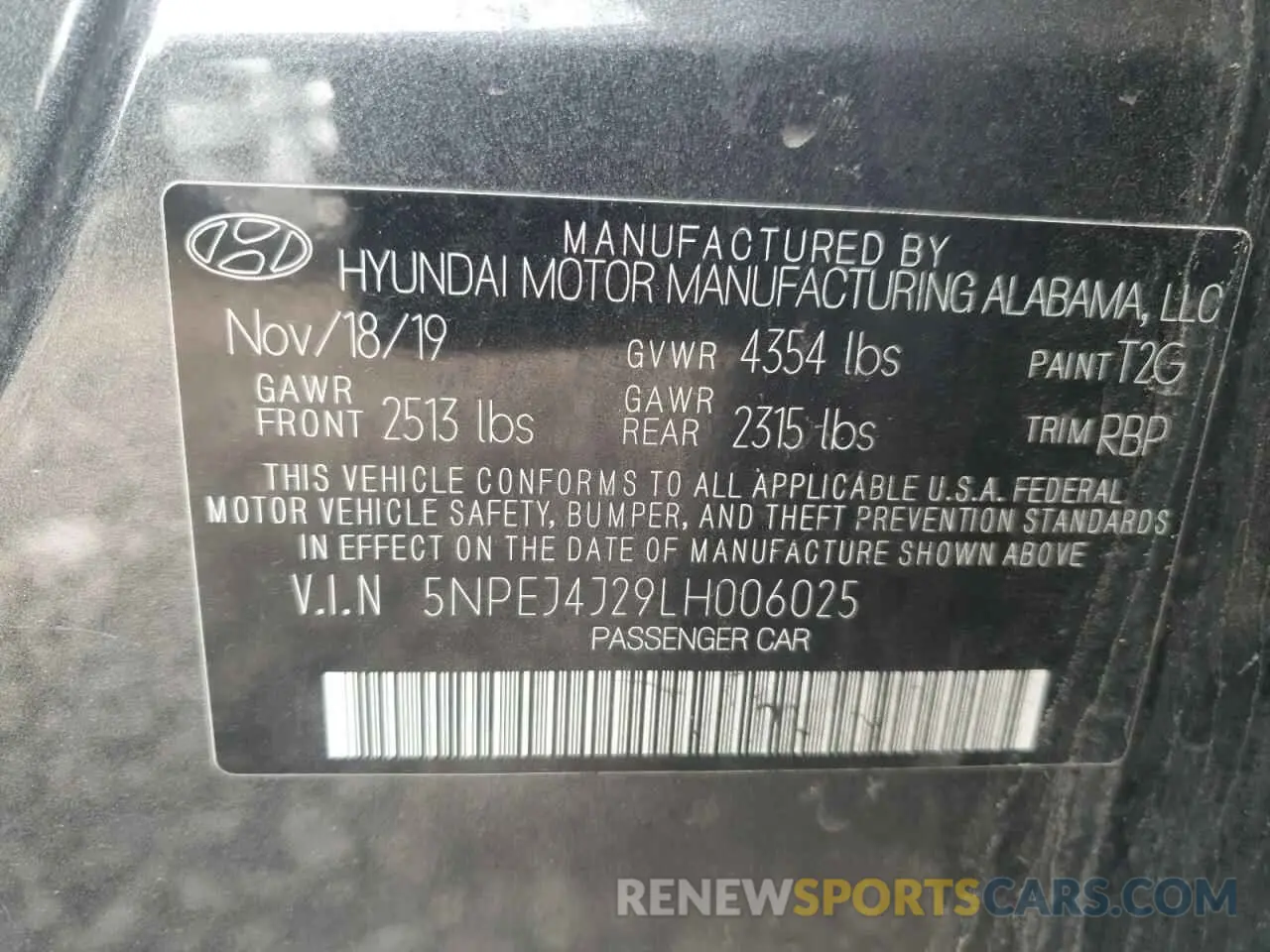 12 fotografías del automóvil dañado 5NPEJ4J29LH006025 HYUNDAI SONATA 2020