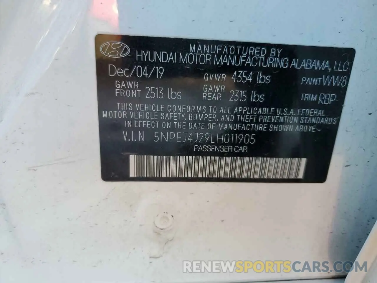12 fotografías del automóvil dañado 5NPEJ4J29LH011905 HYUNDAI SONATA 2020