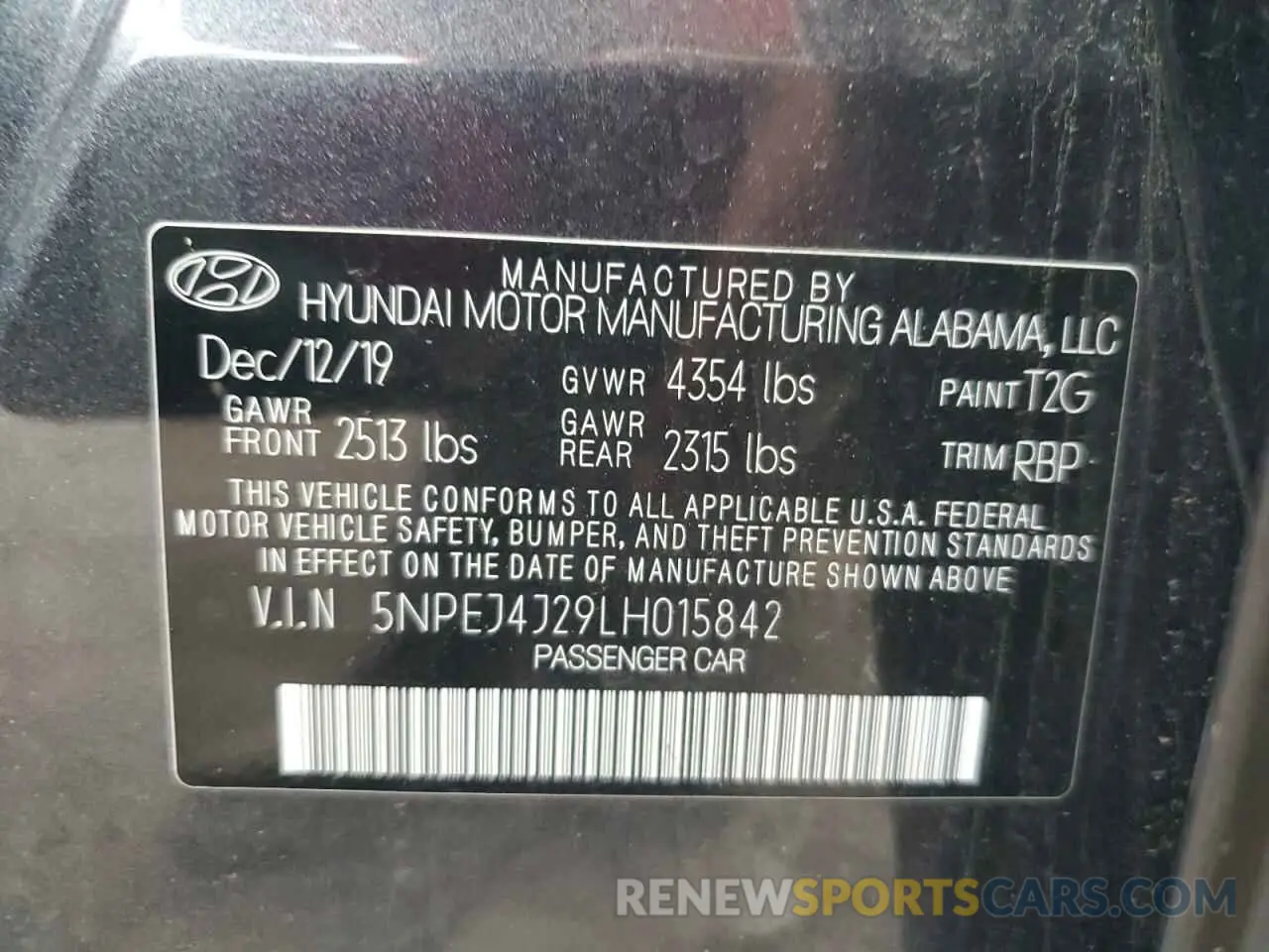 12 fotografías del automóvil dañado 5NPEJ4J29LH015842 HYUNDAI SONATA 2020