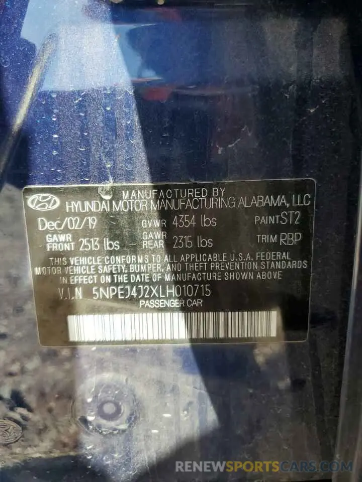 12 fotografías del automóvil dañado 5NPEJ4J2XLH010715 HYUNDAI SONATA 2020