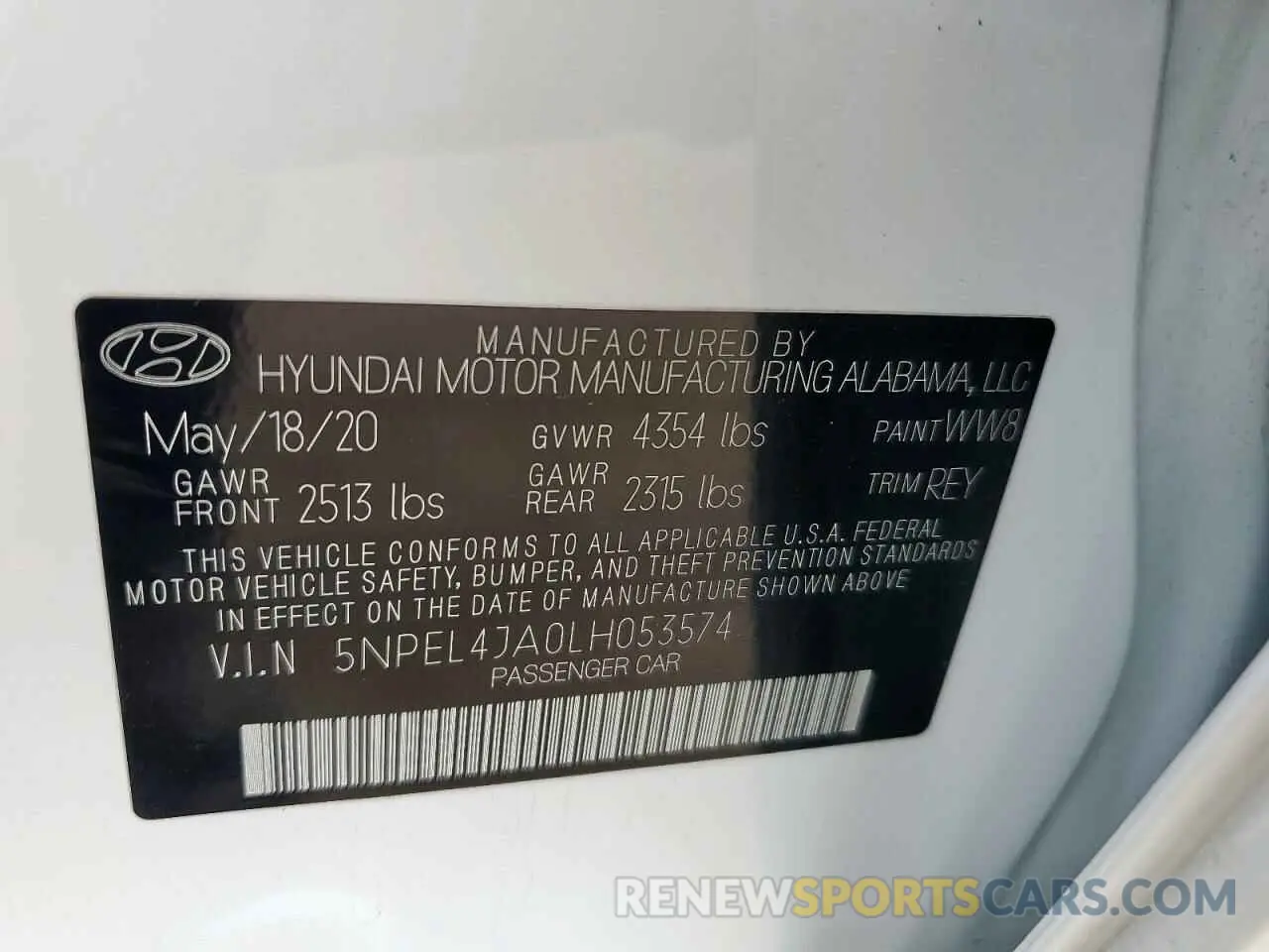 12 fotografías del automóvil dañado 5NPEL4JA0LH053574 HYUNDAI SONATA 2020
