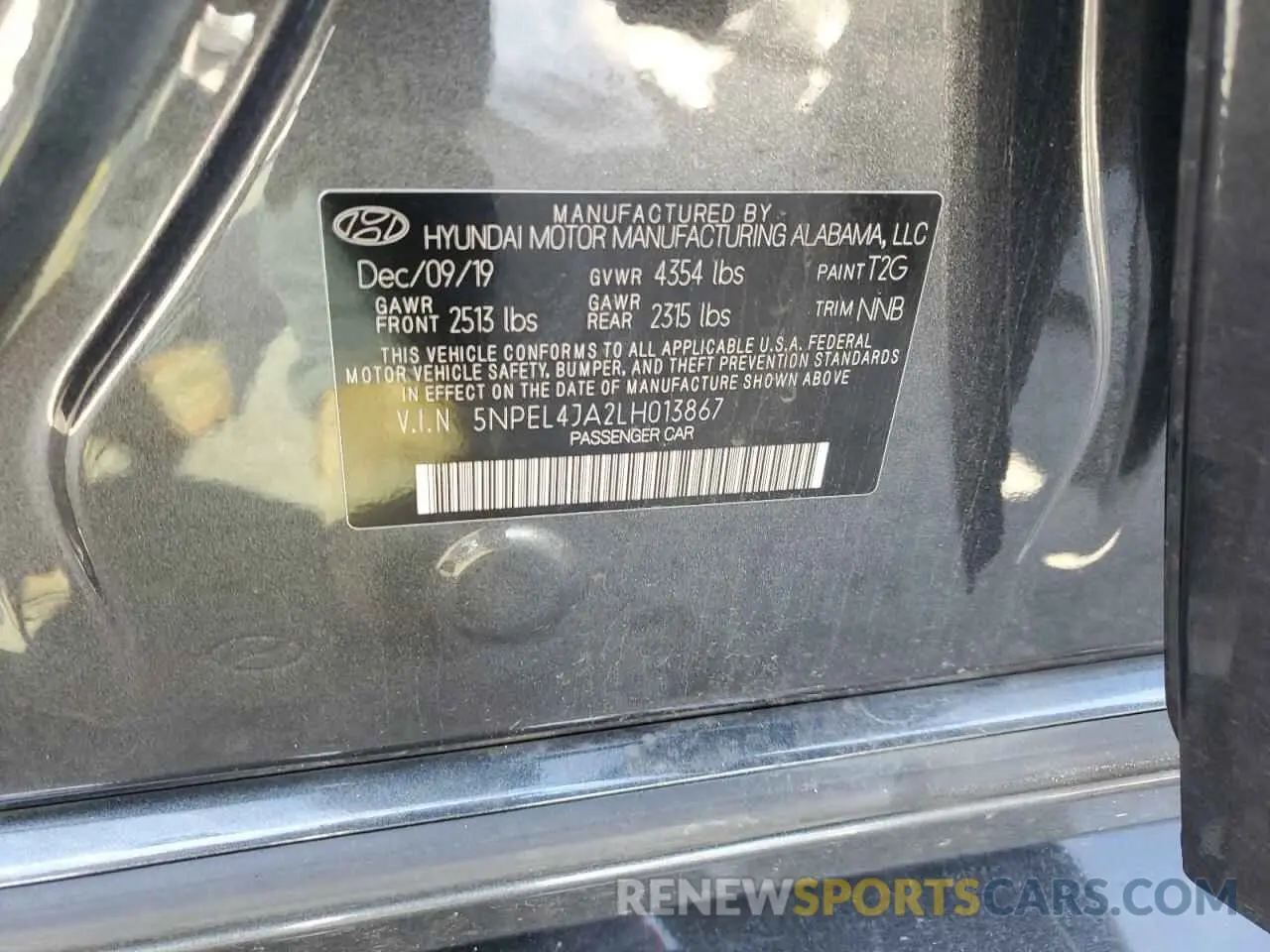 12 fotografías del automóvil dañado 5NPEL4JA2LH013867 HYUNDAI SONATA 2020
