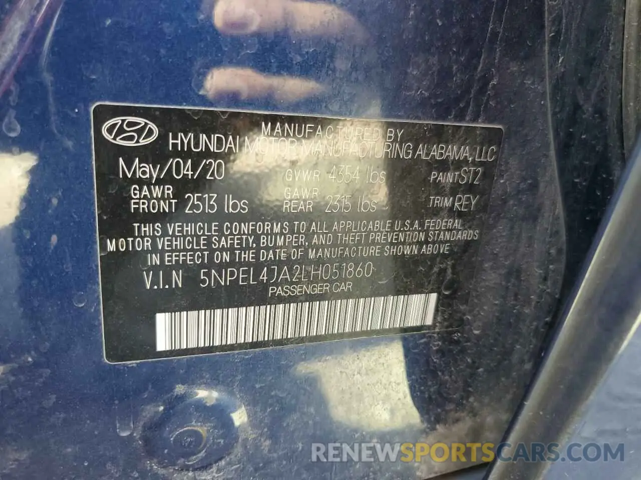 12 fotografías del automóvil dañado 5NPEL4JA2LH051860 HYUNDAI SONATA 2020