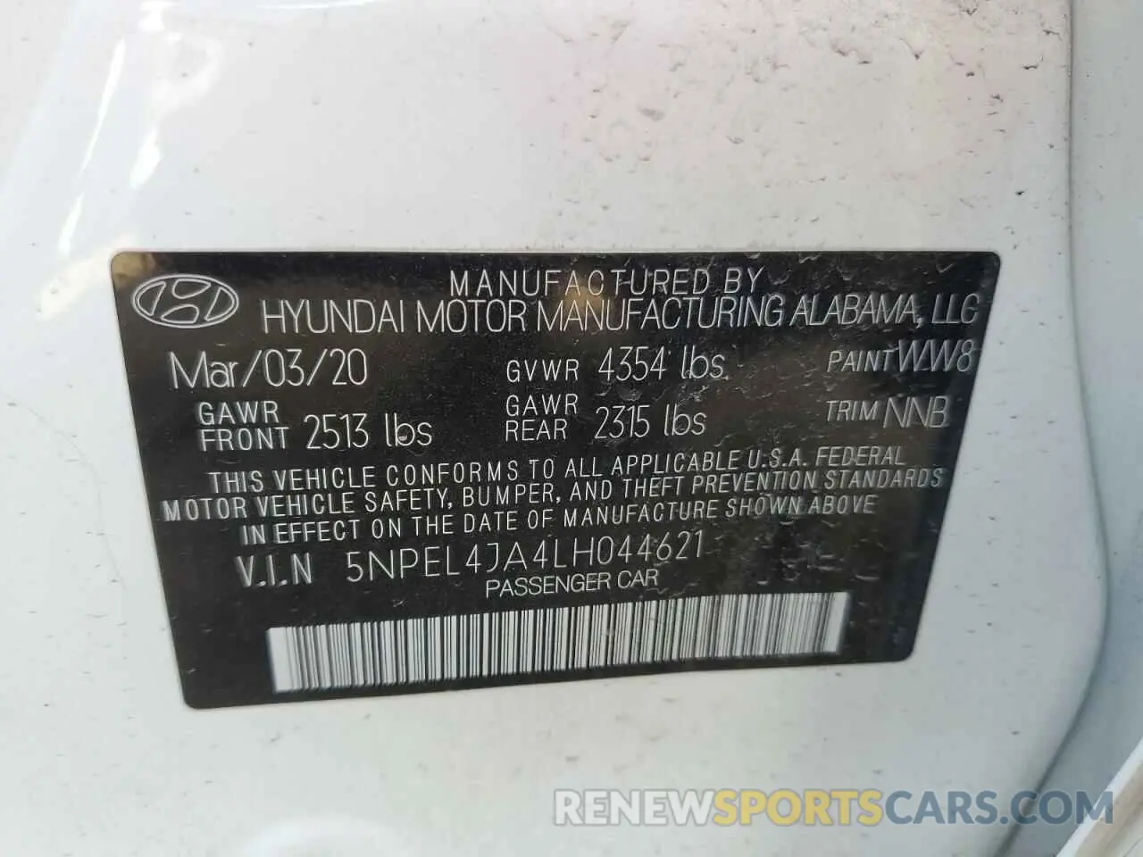 12 fotografías del automóvil dañado 5NPEL4JA4LH044621 HYUNDAI SONATA 2020