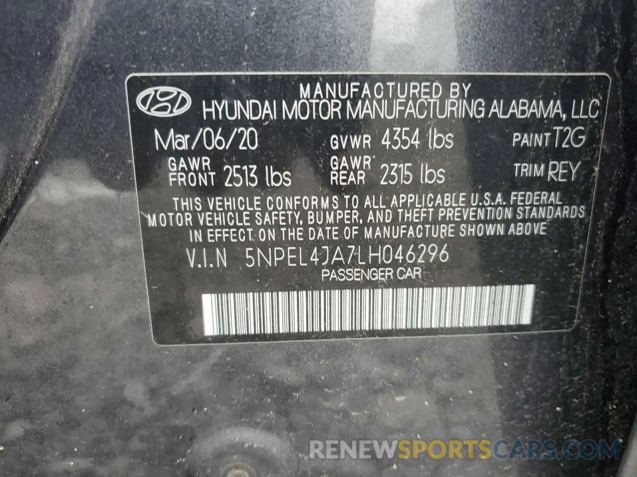 12 fotografías del automóvil dañado 5NPEL4JA7LH046296 HYUNDAI SONATA 2020