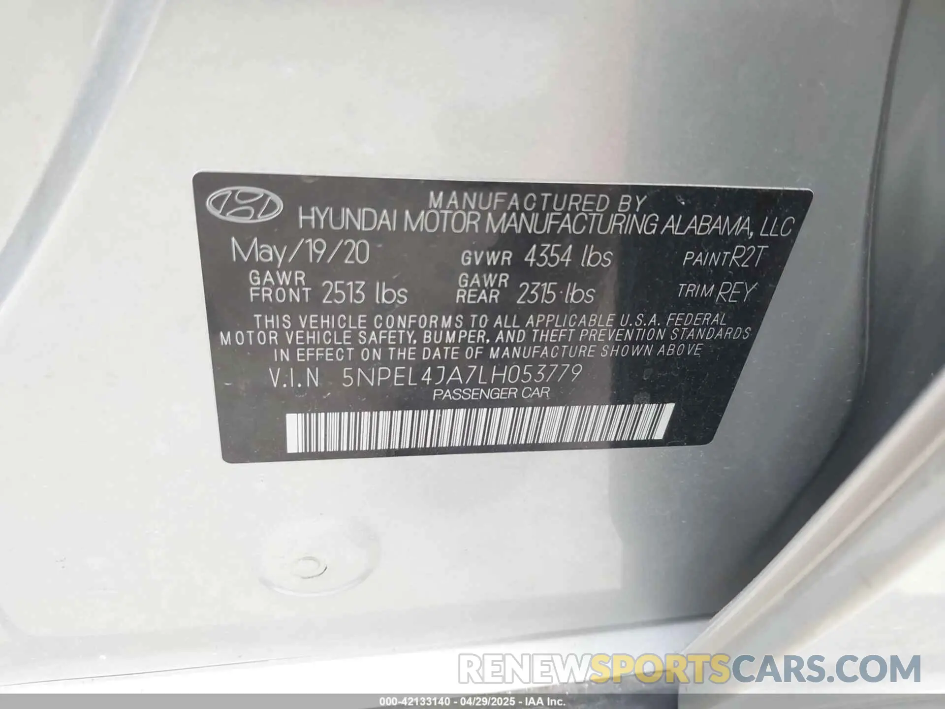 9 fotografías del automóvil dañado 5NPEL4JA7LH053779 HYUNDAI SONATA 2020