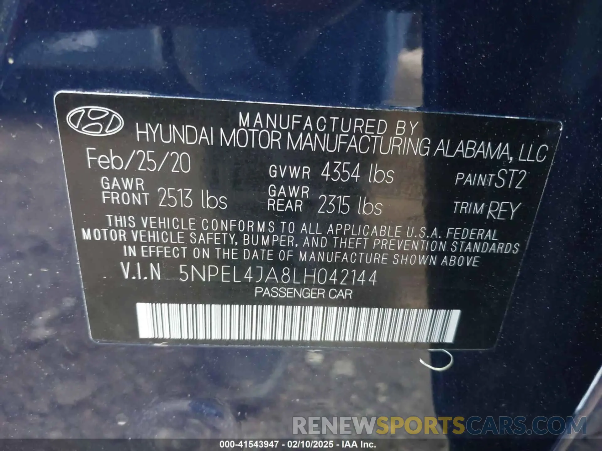 9 fotografías del automóvil dañado 5NPEL4JA8LH042144 HYUNDAI SONATA 2020