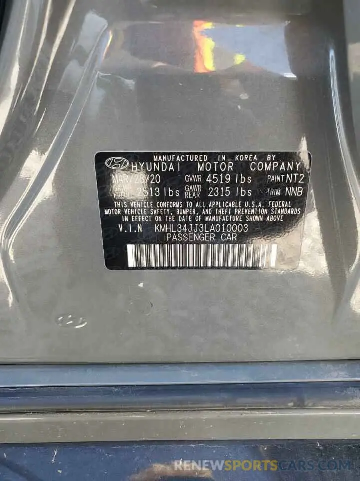 12 fotografías del automóvil dañado KMHL34JJ3LA010003 HYUNDAI SONATA 2020