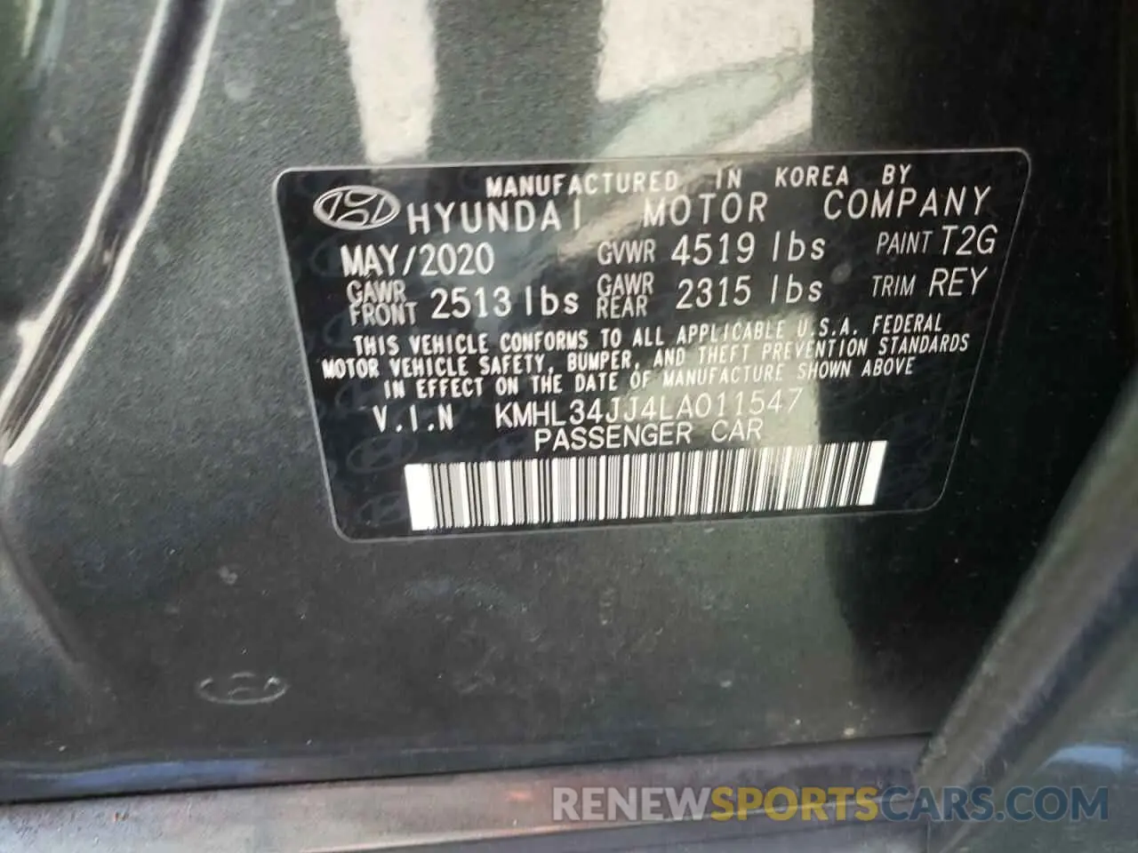 14 fotografías del automóvil dañado KMHL34JJ4LA011547 HYUNDAI SONATA 2020