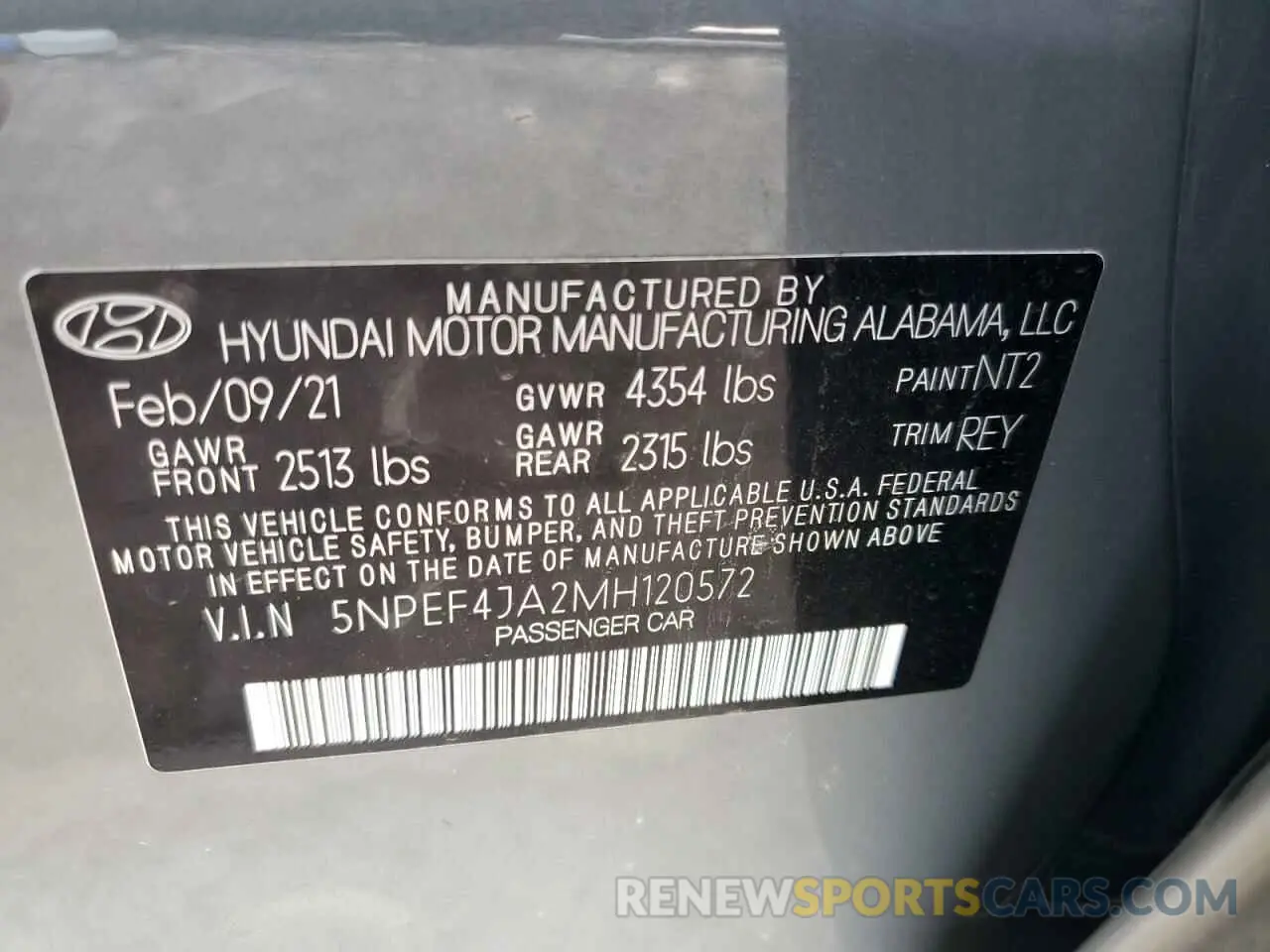 12 fotografías del automóvil dañado 5NPEF4JA2MH120572 HYUNDAI SONATA 2021