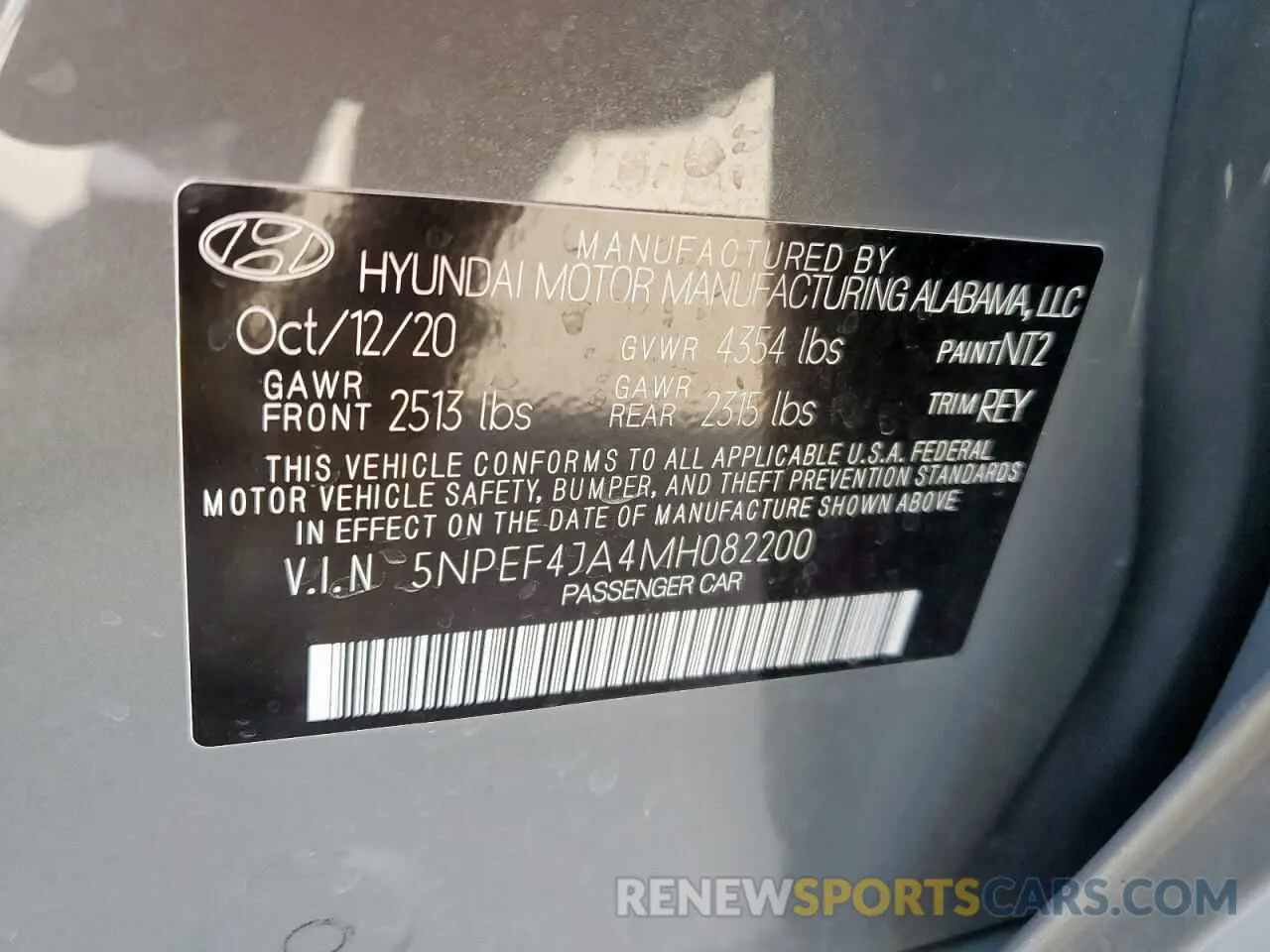 12 fotografías del automóvil dañado 5NPEF4JA4MH082200 HYUNDAI SONATA 2021