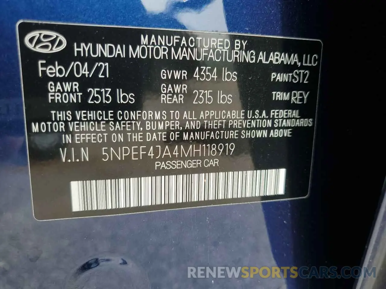 12 fotografías del automóvil dañado 5NPEF4JA4MH118919 HYUNDAI SONATA 2021