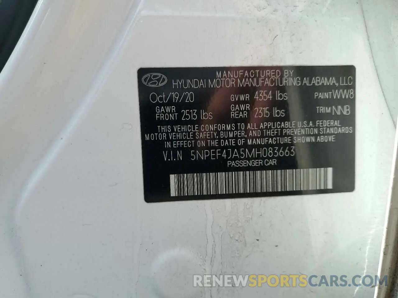 12 fotografías del automóvil dañado 5NPEF4JA5MH083663 HYUNDAI SONATA 2021