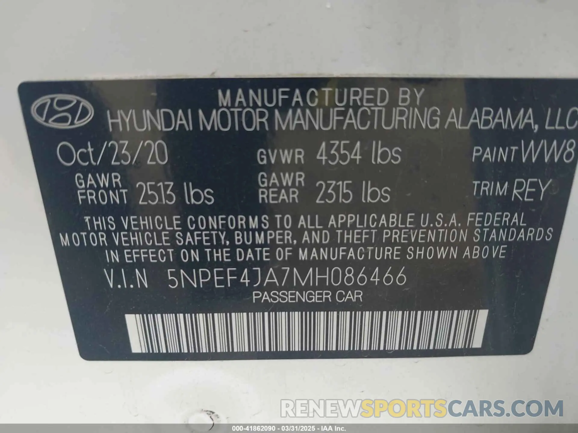 9 fotografías del automóvil dañado 5NPEF4JA7MH086466 HYUNDAI SONATA 2021
