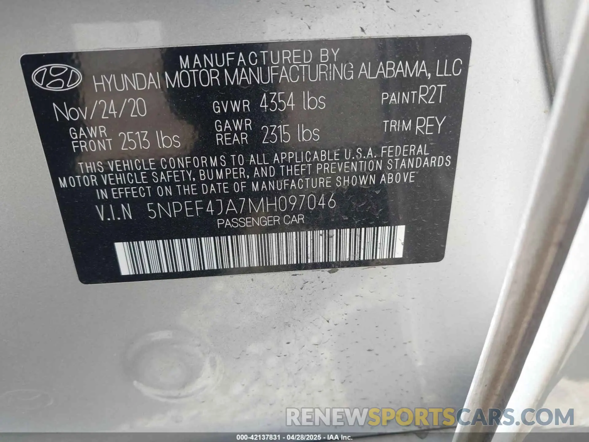 9 fotografías del automóvil dañado 5NPEF4JA7MH097046 HYUNDAI SONATA 2021
