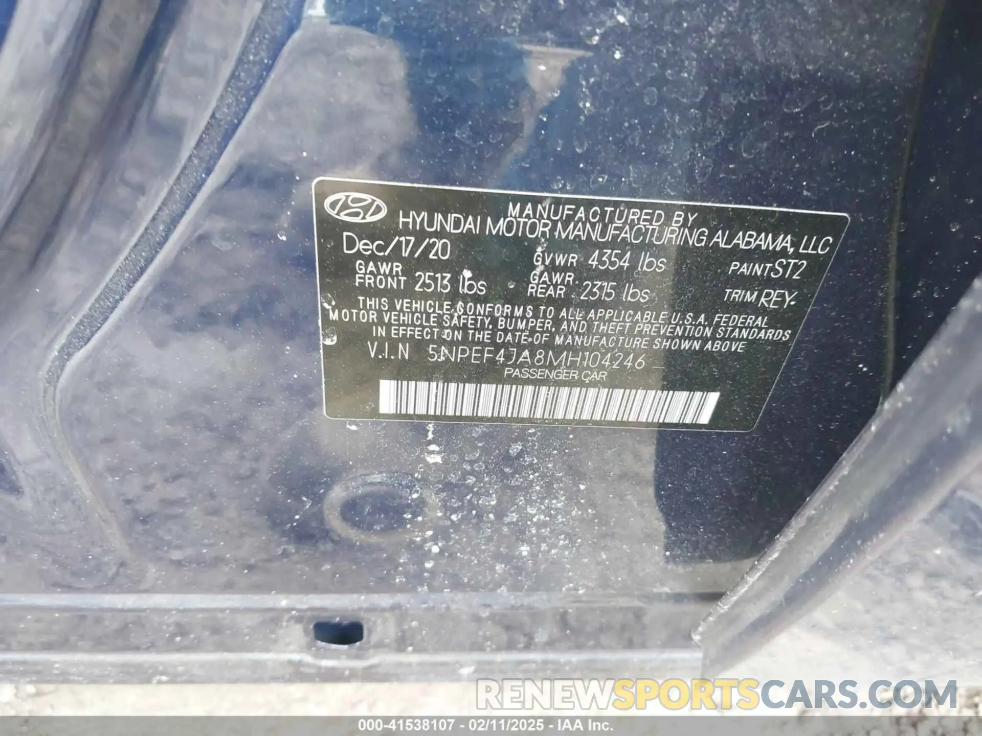 9 fotografías del automóvil dañado 5NPEF4JA8MH104246 HYUNDAI SONATA 2021