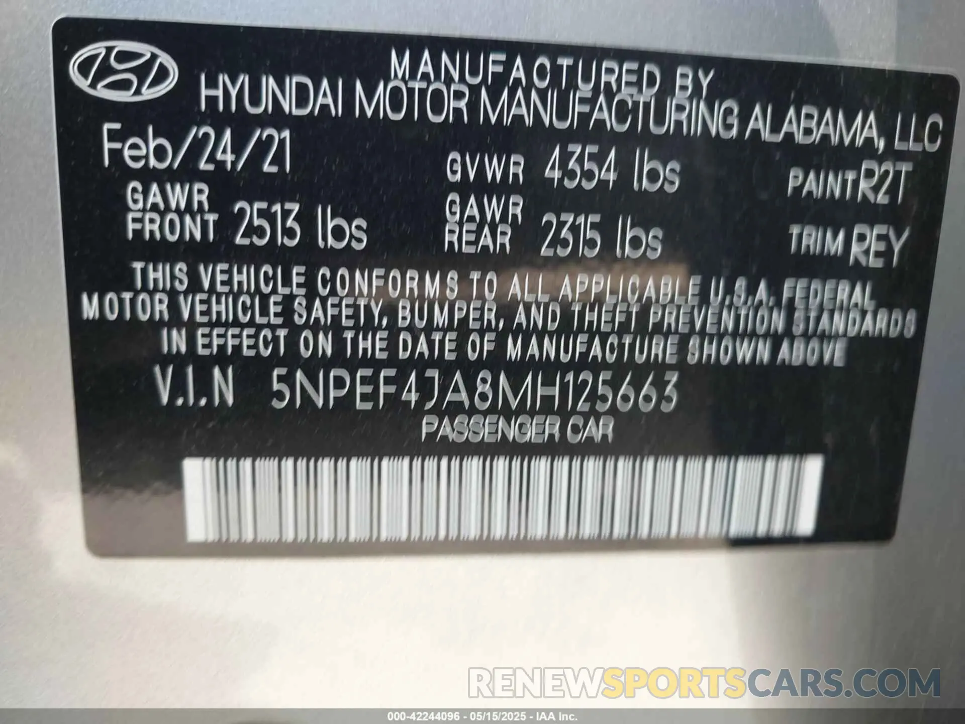 9 fotografías del automóvil dañado 5NPEF4JA8MH125663 HYUNDAI SONATA 2021