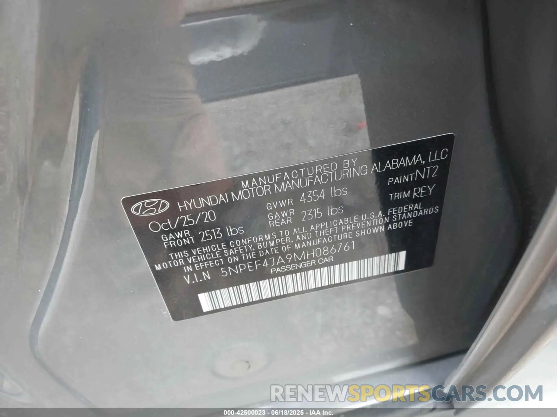 9 fotografías del automóvil dañado 5NPEF4JA9MH086761 HYUNDAI SONATA 2021
