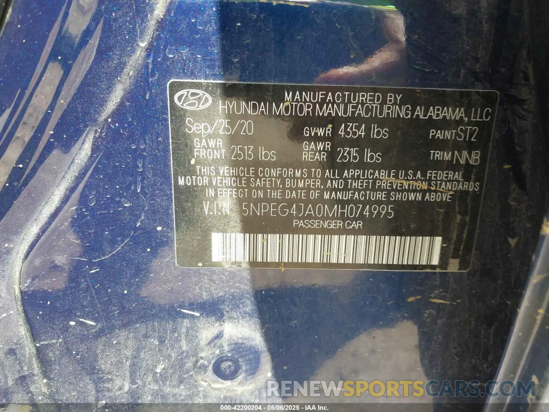 9 fotografías del automóvil dañado 5NPEG4JA0MH074995 HYUNDAI SONATA 2021