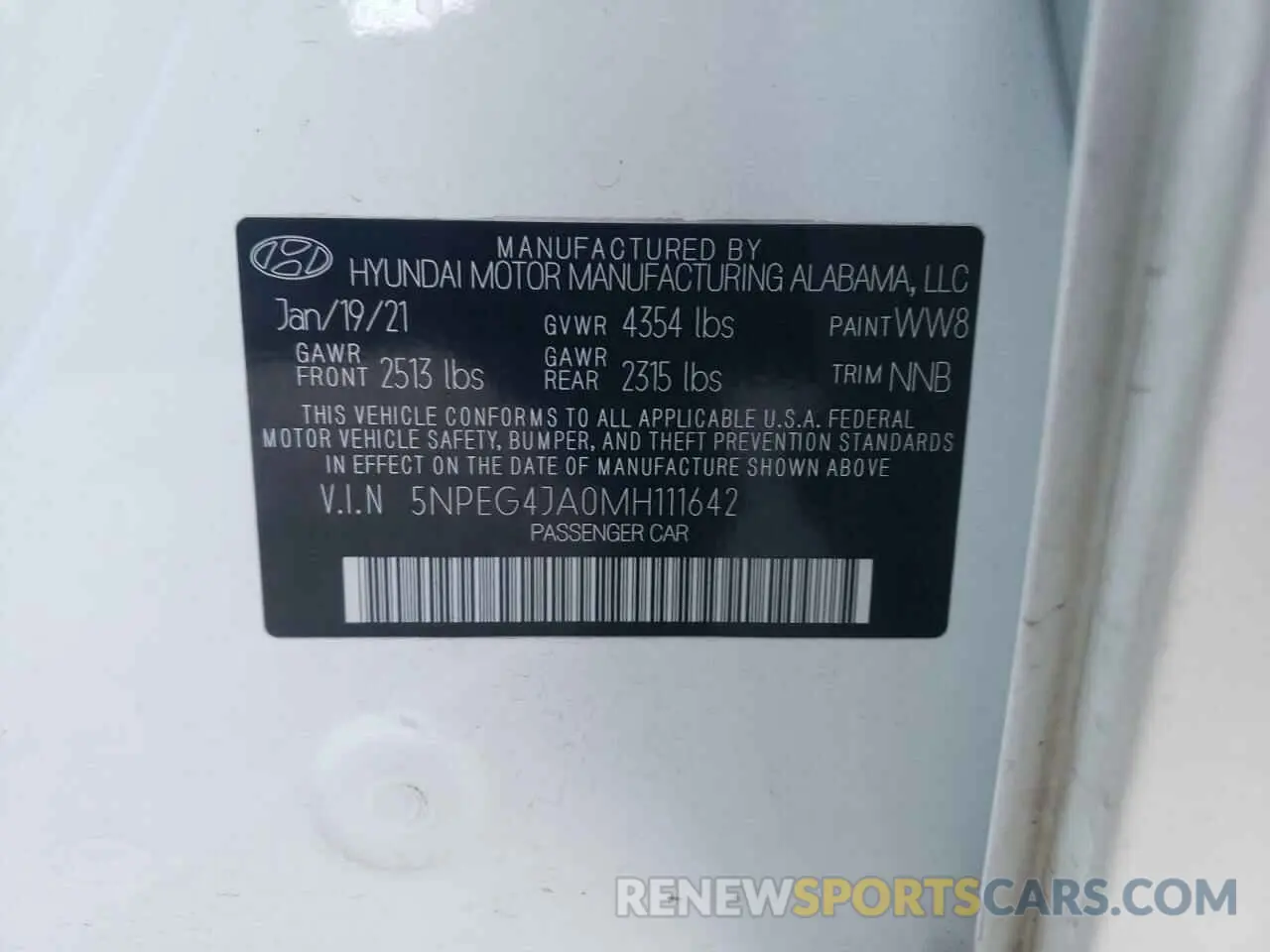 12 fotografías del automóvil dañado 5NPEG4JA0MH111642 HYUNDAI SONATA 2021