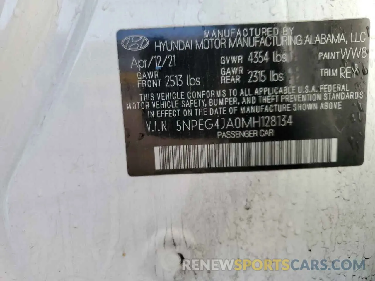 12 fotografías del automóvil dañado 5NPEG4JA0MH128134 HYUNDAI SONATA 2021