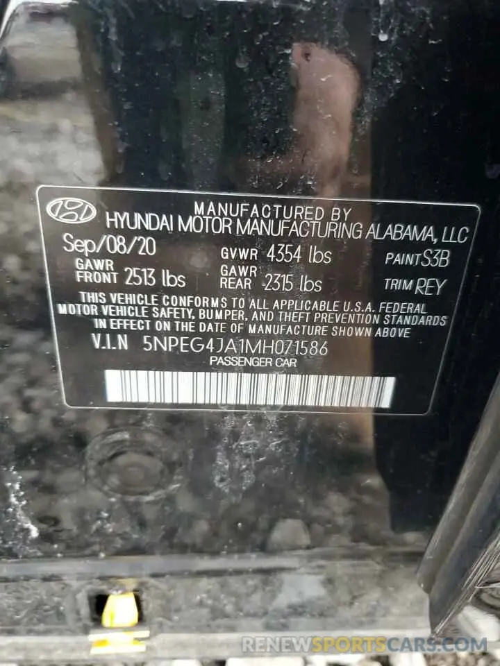 12 fotografías del automóvil dañado 5NPEG4JA1MH071586 HYUNDAI SONATA 2021
