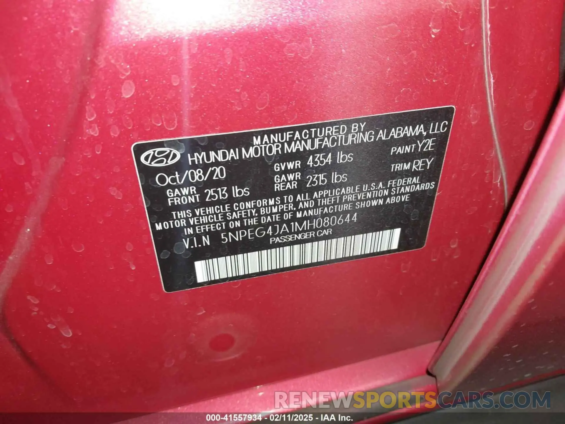9 fotografías del automóvil dañado 5NPEG4JA1MH080644 HYUNDAI SONATA 2021