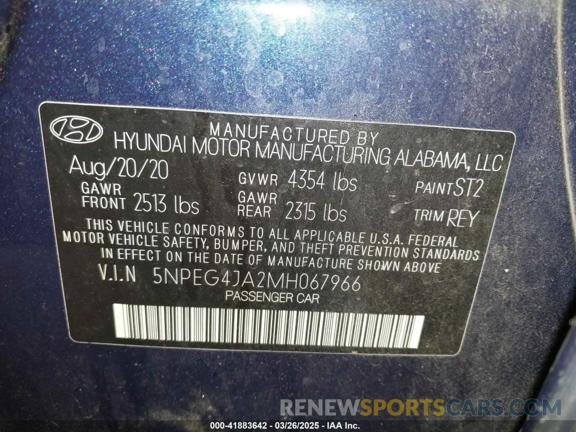 9 fotografías del automóvil dañado 5NPEG4JA2MH067966 HYUNDAI SONATA 2021