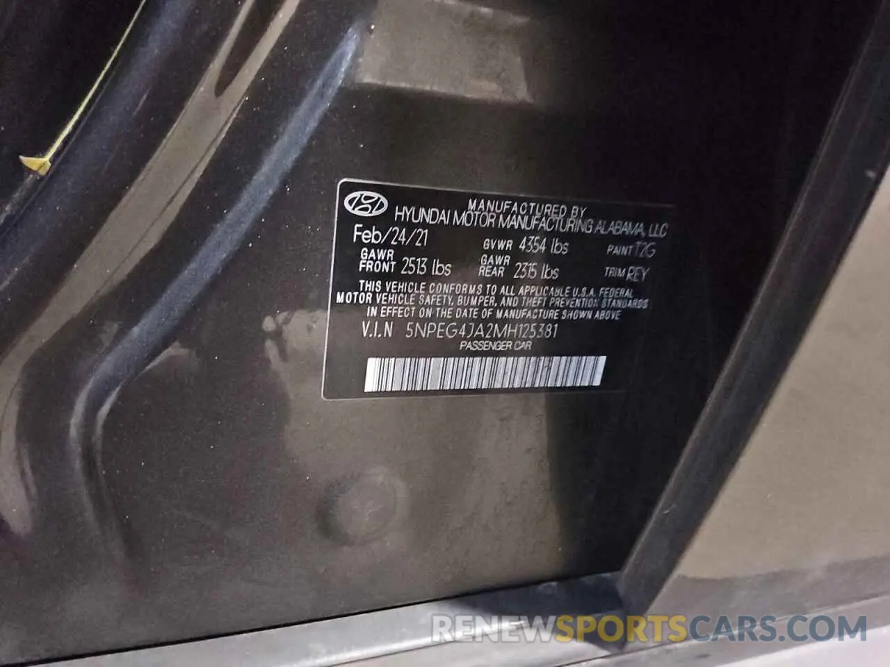 12 fotografías del automóvil dañado 5NPEG4JA2MH125381 HYUNDAI SONATA 2021