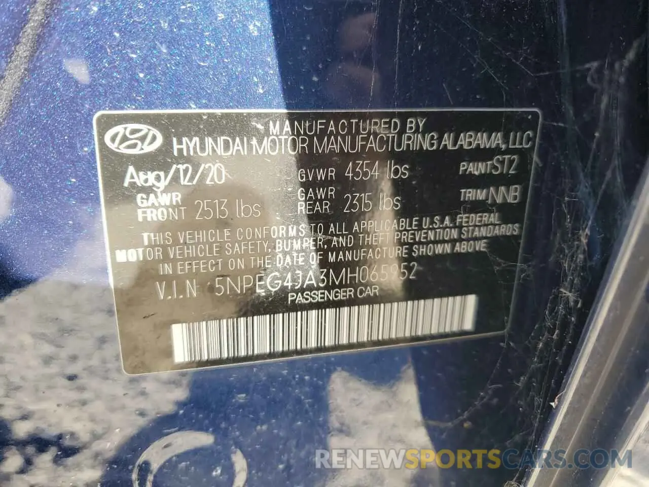 13 fotografías del automóvil dañado 5NPEG4JA3MH065952 HYUNDAI SONATA 2021