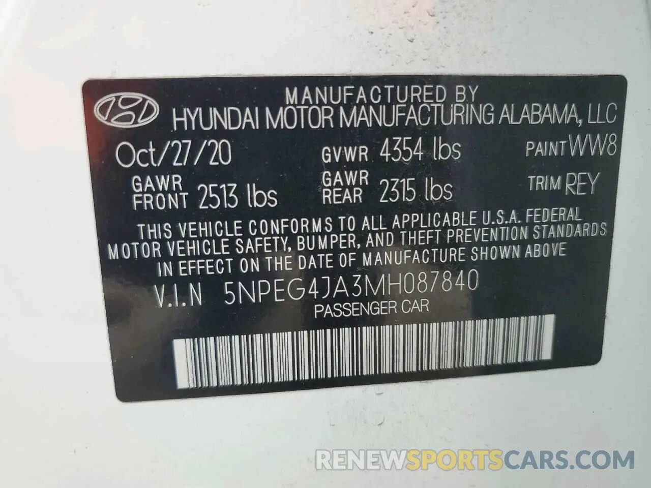 12 fotografías del automóvil dañado 5NPEG4JA3MH087840 HYUNDAI SONATA 2021