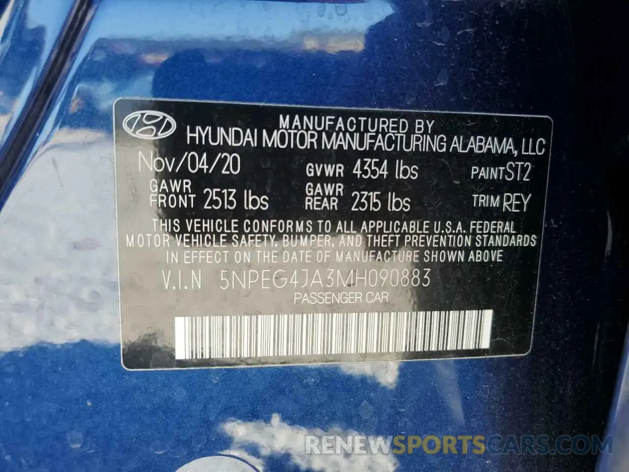 15 fotografías del automóvil dañado 5NPEG4JA3MH090883 HYUNDAI SONATA 2021