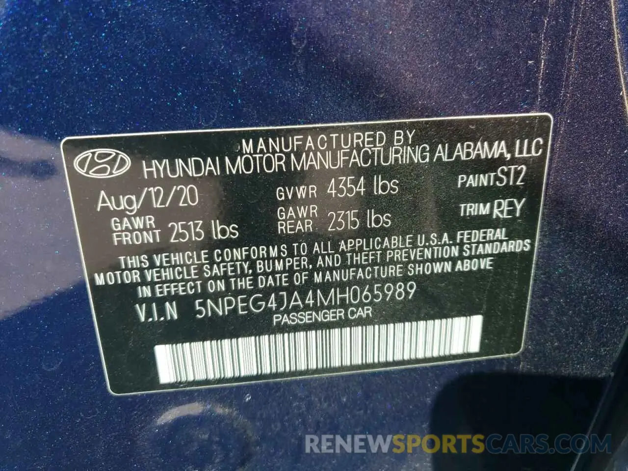 13 fotografías del automóvil dañado 5NPEG4JA4MH065989 HYUNDAI SONATA 2021