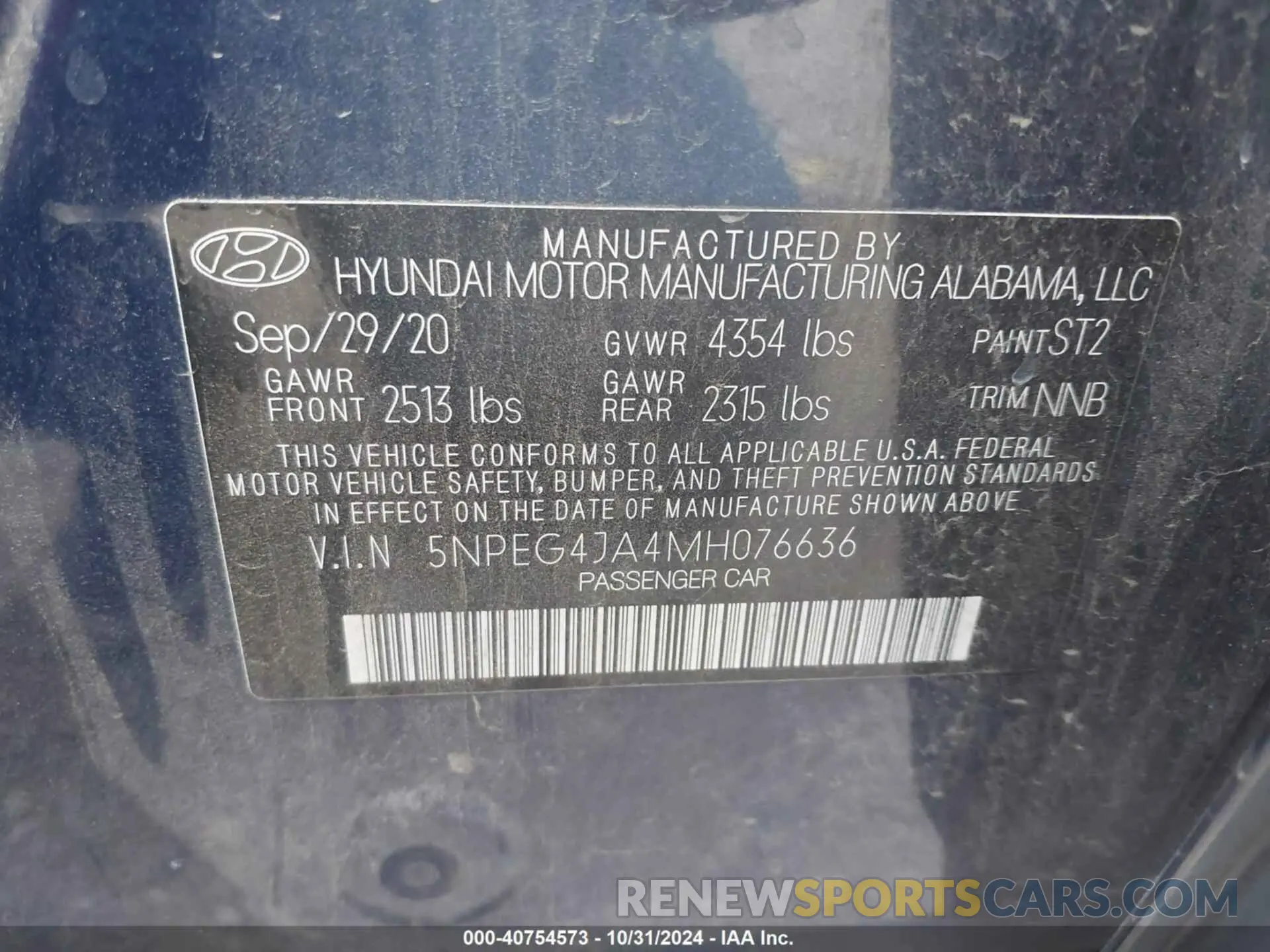 9 fotografías del automóvil dañado 5NPEG4JA4MH076636 HYUNDAI SONATA 2021