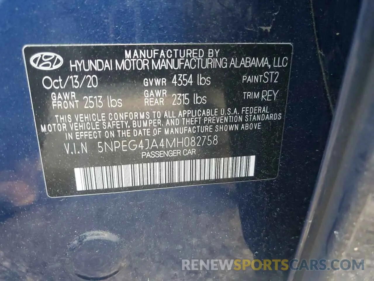 12 fotografías del automóvil dañado 5NPEG4JA4MH082758 HYUNDAI SONATA 2021