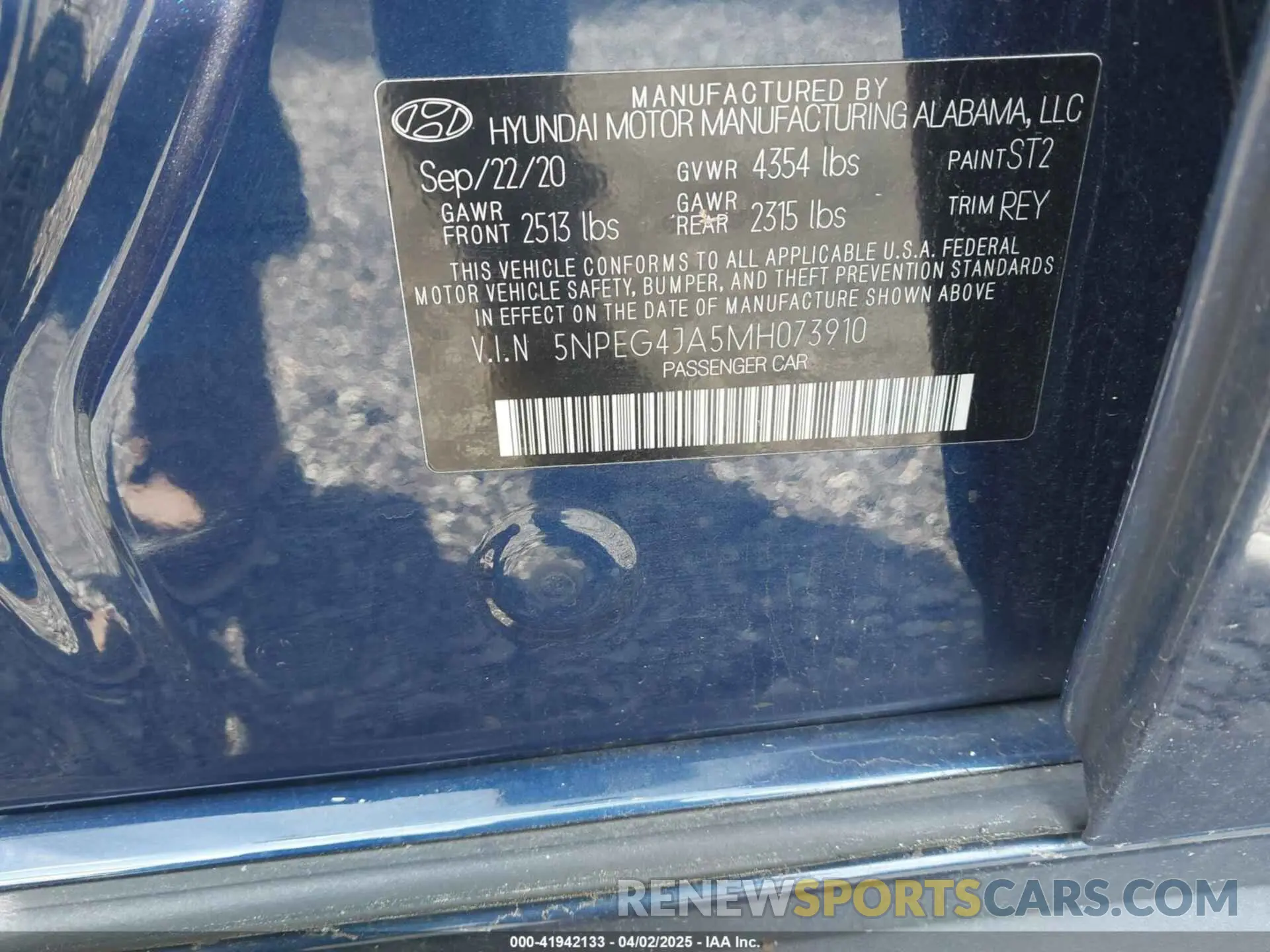 9 fotografías del automóvil dañado 5NPEG4JA5MH073910 HYUNDAI SONATA 2021