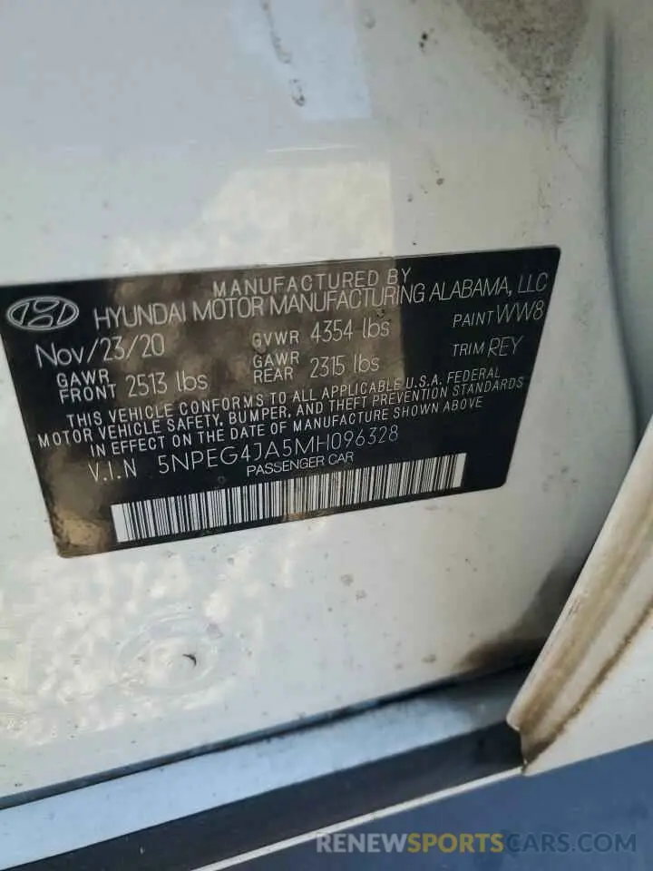 12 fotografías del automóvil dañado 5NPEG4JA5MH096328 HYUNDAI SONATA 2021