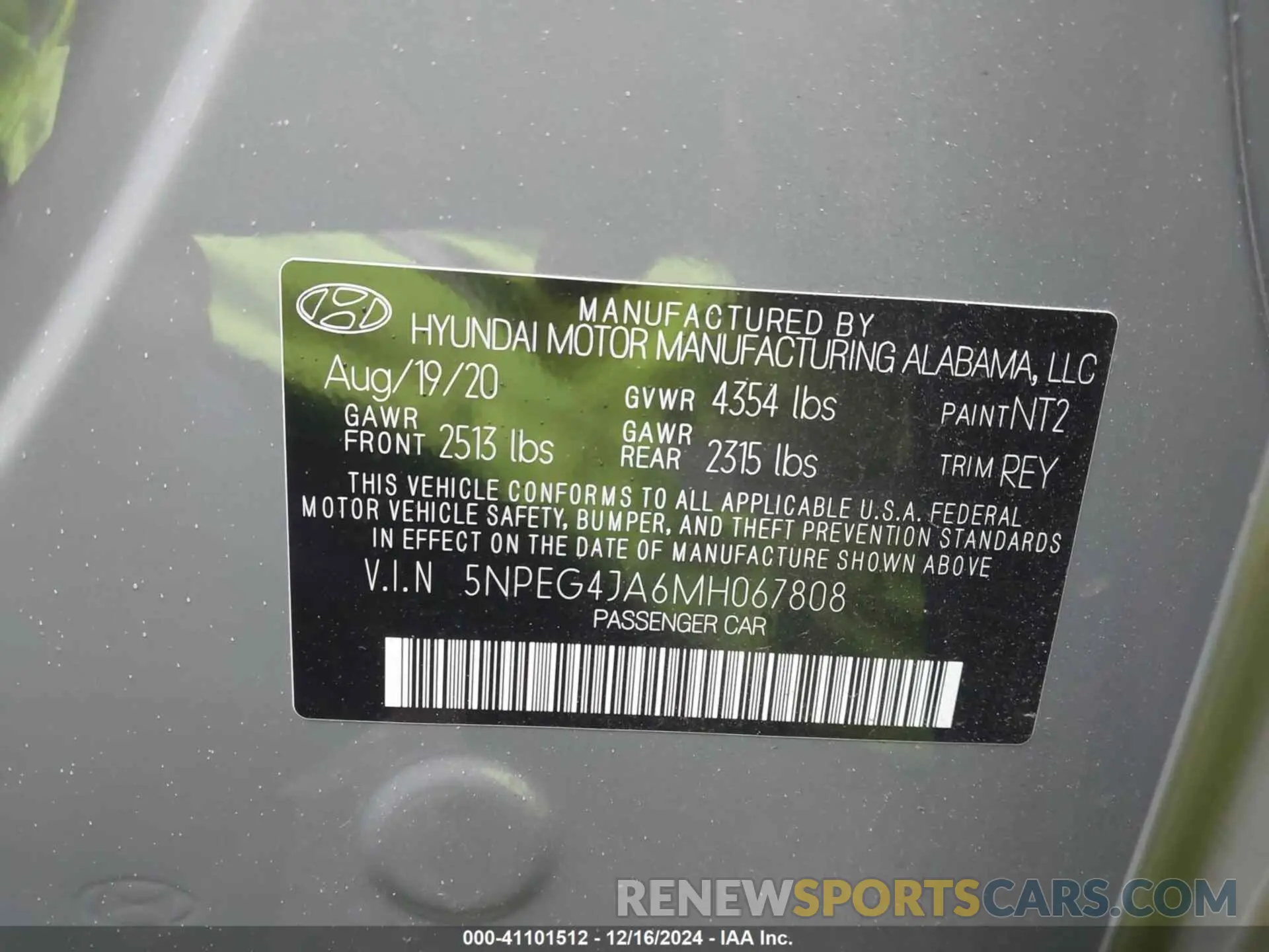 9 fotografías del automóvil dañado 5NPEG4JA6MH067808 HYUNDAI SONATA 2021