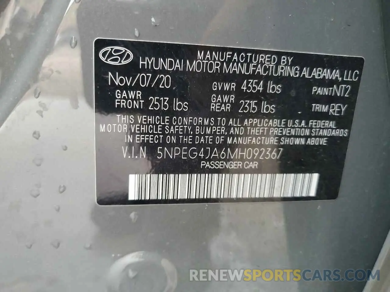 12 fotografías del automóvil dañado 5NPEG4JA6MH092367 HYUNDAI SONATA 2021