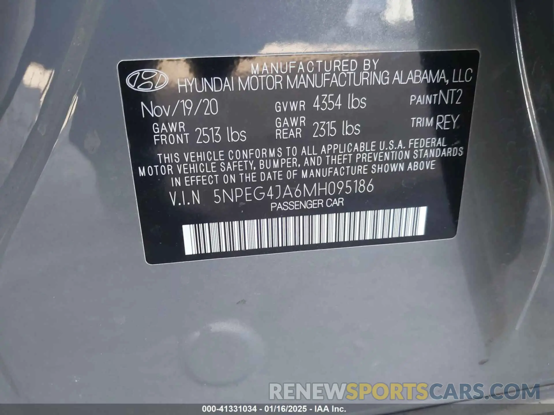 9 fotografías del automóvil dañado 5NPEG4JA6MH095186 HYUNDAI SONATA 2021