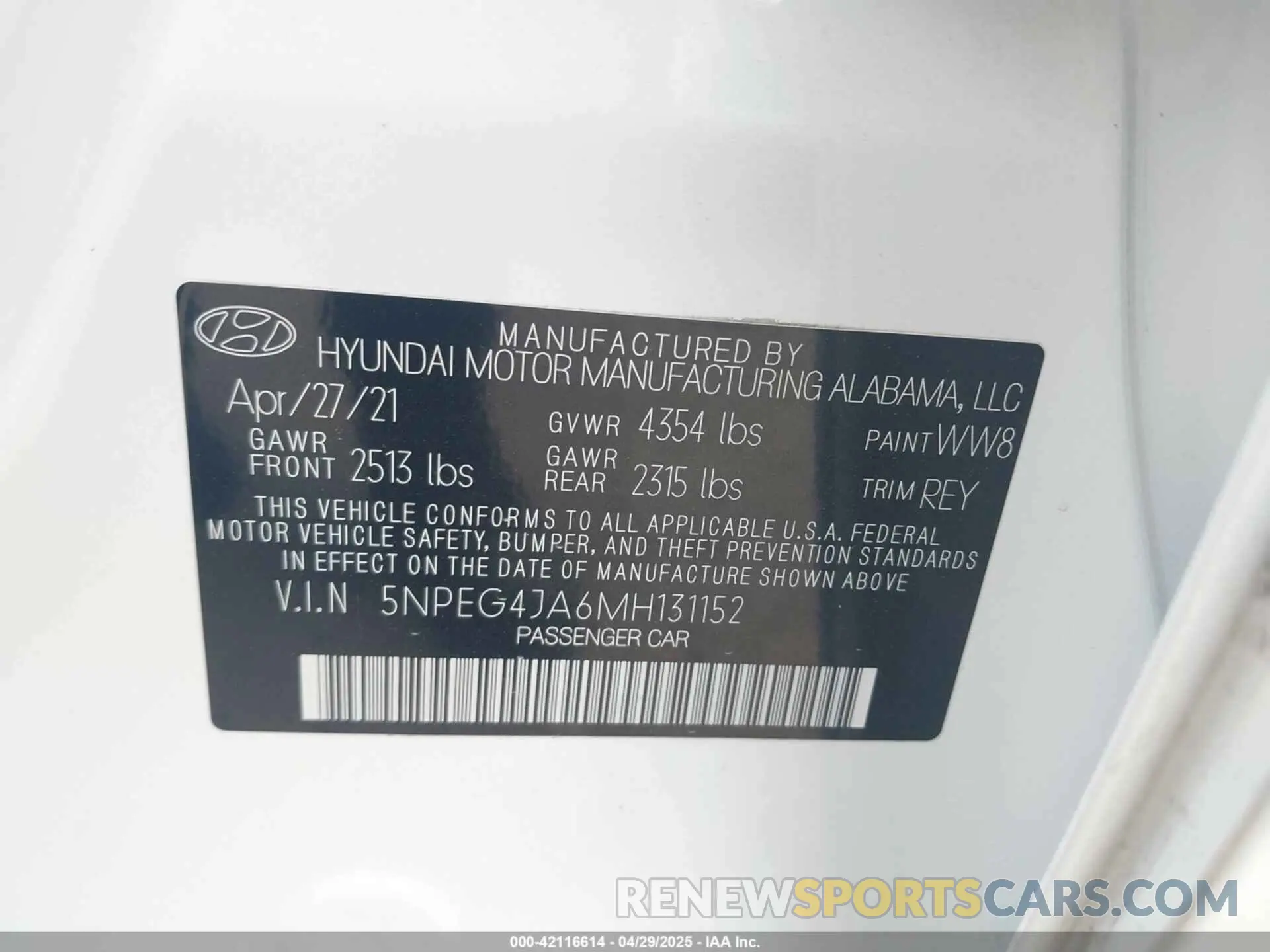 9 fotografías del automóvil dañado 5NPEG4JA6MH131152 HYUNDAI SONATA 2021