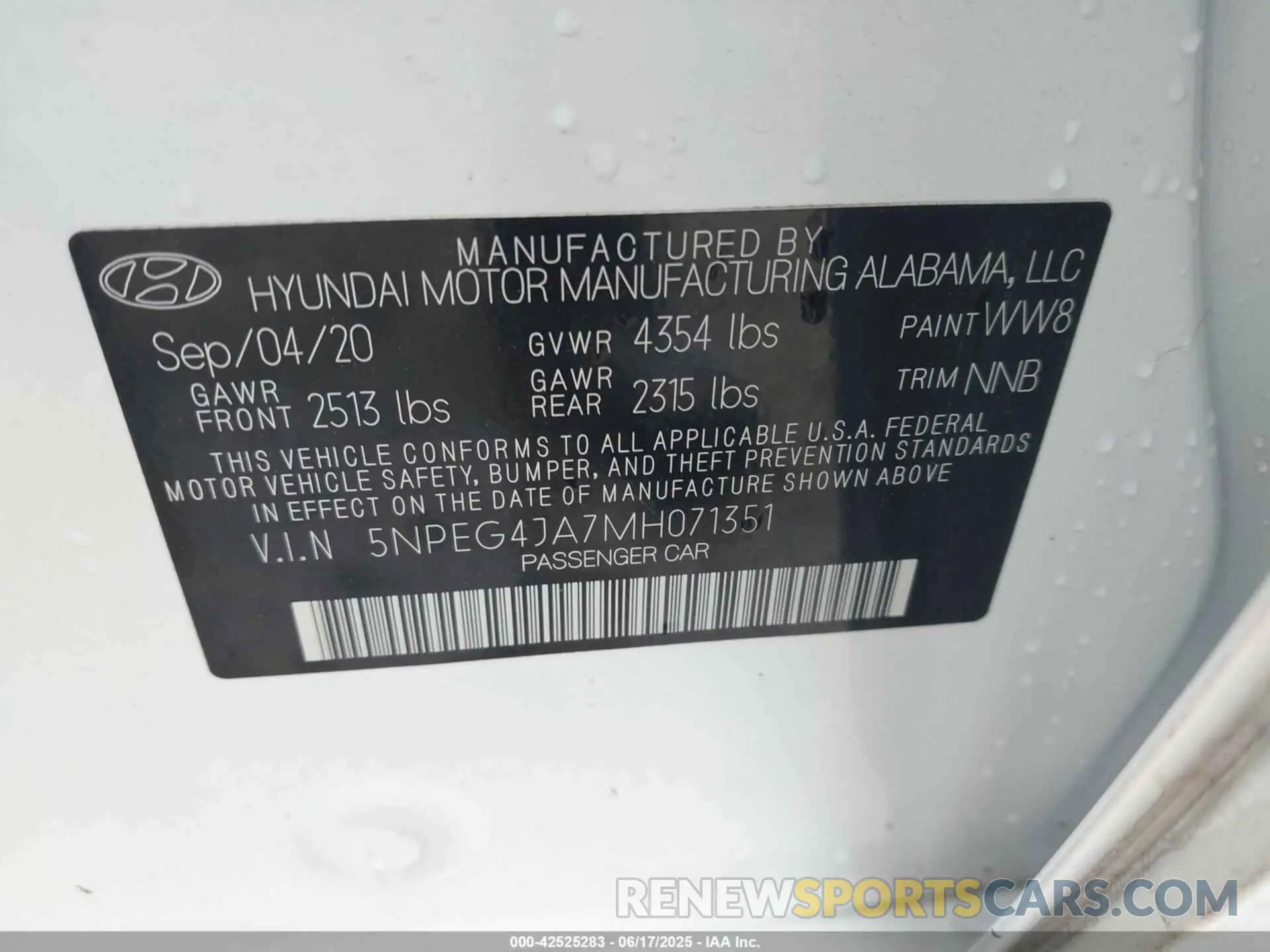 9 fotografías del automóvil dañado 5NPEG4JA7MH071351 HYUNDAI SONATA 2021