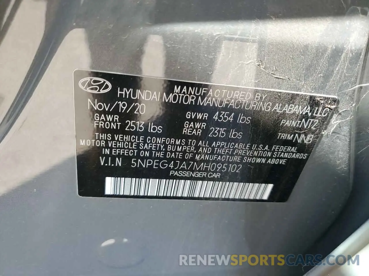 13 fotografías del automóvil dañado 5NPEG4JA7MH095102 HYUNDAI SONATA 2021