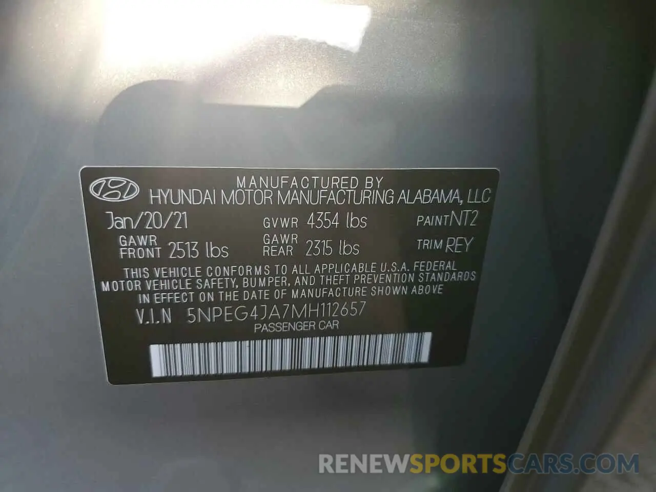14 fotografías del automóvil dañado 5NPEG4JA7MH112657 HYUNDAI SONATA 2021